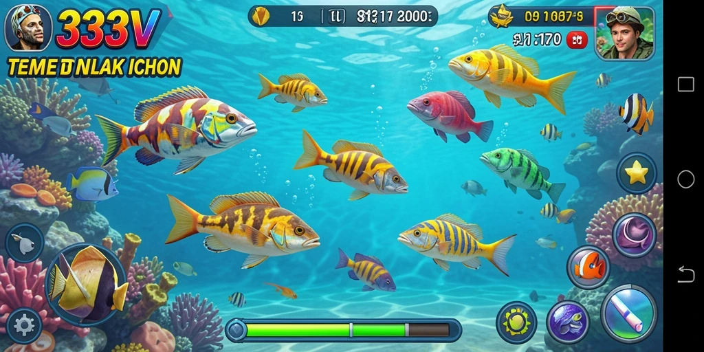 Screenshot gameplay menampilkan aksi menangkap ikan di <strong>333V</strong>.