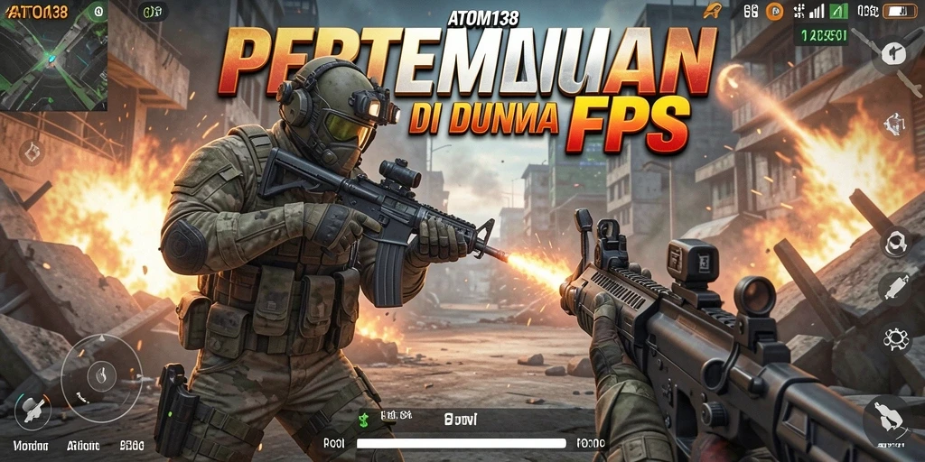 Screenshot utama ATOM138 menampilkan aksi pertempuran dinamis di dunia FPS.
