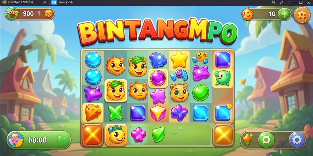 Screenshot BINTANGMPO menunjukkan pemain mencocokkan bintang dalam game Match-3.