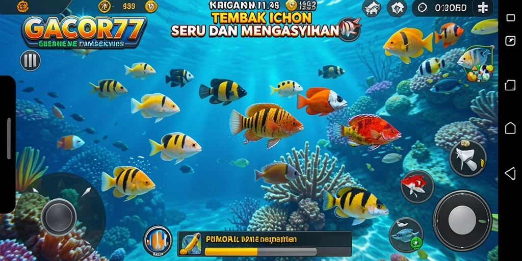 Screenshot utama GACOR77 menampilkan aksi seru dalam permainan Tembak Ikan.