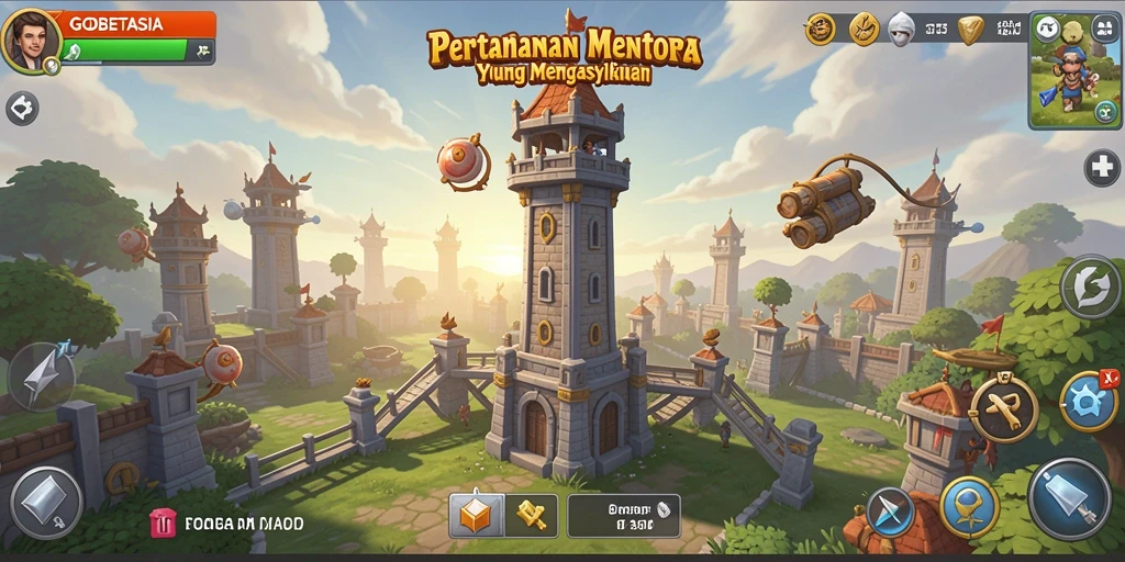 Tangkapan layar utama GOBETASIA menampilkan aksi seru Tower Defense.