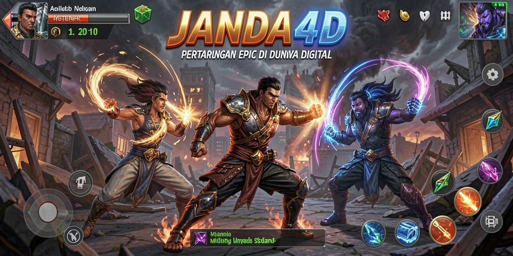 Screenshot menunjukkan pertarungan seru dalam JANDA4D dengan karakter yang sedang bertarung.