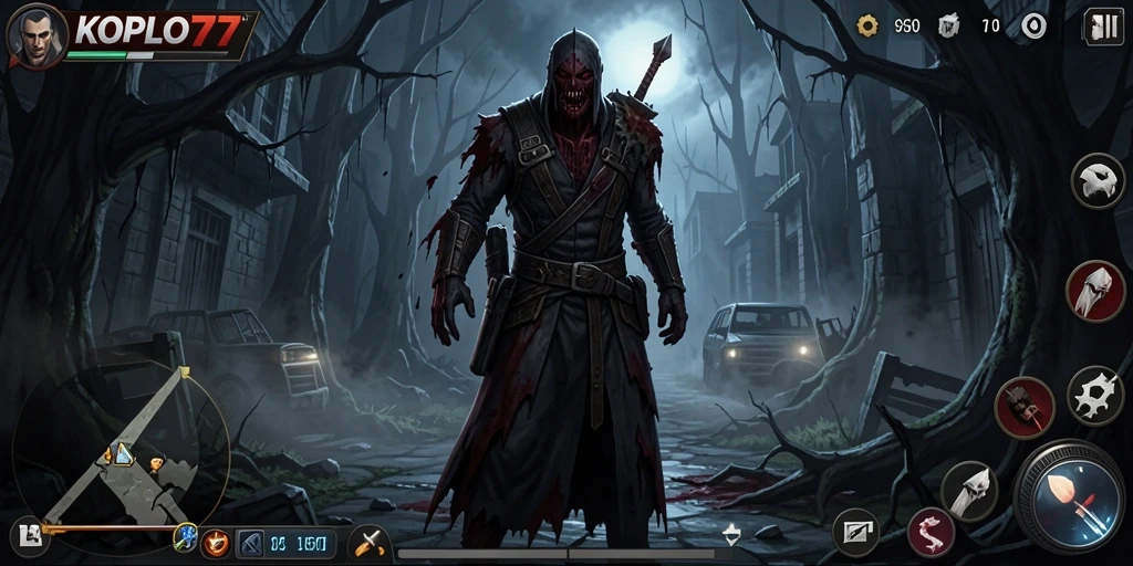 Screenshot gameplay intens dari KOPLO77 menampilkan momen horor yang menegangkan.