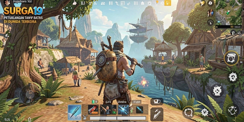 Tampilan utama gameplay SURGA19 yang menampilkan eksplorasi dunia terbuka.
